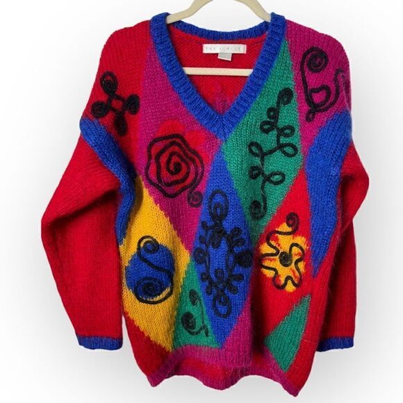 The Limited Red oversized abstract Sweater Size P8 Mohair/acrylic/nylon shoulder - Picture 1 of 5